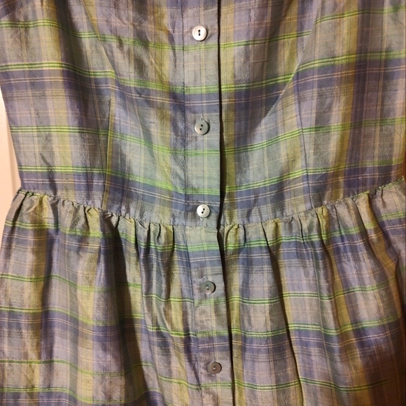 🔹💜💚🔹Beautiful Saks Fifth Avenue Genuine Silk Retro Style Button Up Dress - 8 - Picture 8 of 16